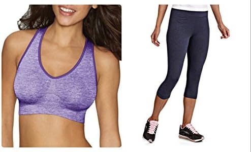 Bundled item - 2 pcs: Danskin Active Sport Dri-more Capri Pant Leggings and Hanes Seamless Wireless Pullover Sports Bra (Large + X-Large)