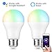 BrizLabs No Hub Required, with Google Assistant 806lm(60W Equivalent) A19 Turnable White and Color Ambiance Wi-Fi, Dimmable 9W LED Light Alexa Compatible, 2 Pack, Smart Bulbs-Multicolor