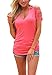 Women Summer V-Neck Cold Shoulder 3/4 Sleeve Side Ruched Tunic Shirt Top,Bright Pink,XL