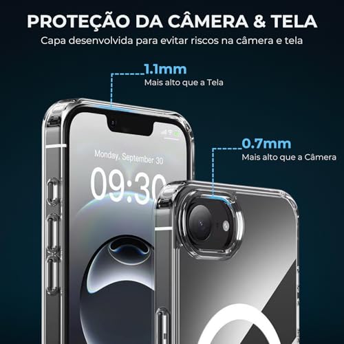 Capa para [iPhone 16E] e [iPhone 17E] Capinha Magnetica Premium com [Proteção de Câmera] Clear Case Transparente [Anti-Amarelamento], Compatível com MagSafe Slim e Anti Impacto
