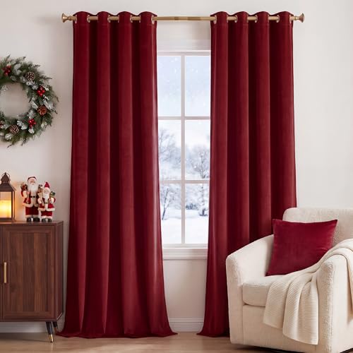 StangH Theater Fluwelen Gordijnen Rood - Winter Seizoen Decor Zachte Dikke Fluwelen Gordijnen Zonlicht Dimmen Privacy Bescherm Panelen voor Master Slaapkamer/Halloween, 52 x 84 inch, 2 Panelen
