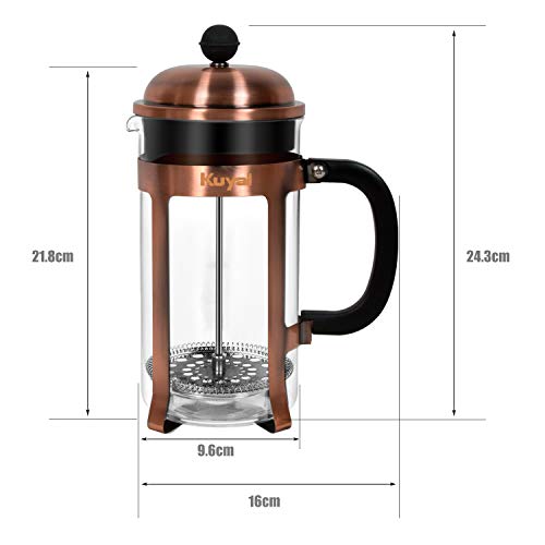 Glass French Press Coffee Maker (34 oz, about 8 cups), 1000 ml Stainless Steel Coffee Press with 3 Extra Filter Screens, Borosilicate Glass with Heat Resistant Handle