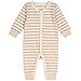 Niteo Baby Organic Cotton Snap Front Coverall, Light Brown Stripes, 12-18M