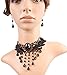 MEiySH Lolita Gothic Black Lace Choker Beads Tassels Chain Pendant Necklace Earrings Set