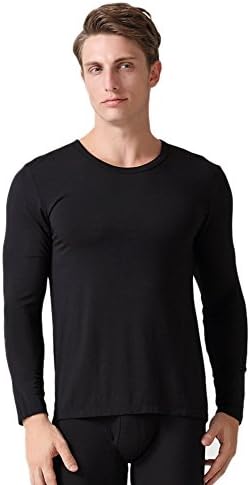 Confreebroon's Mens Long Sleeve Round Neck Modal T-shirt (Black, 2XL)