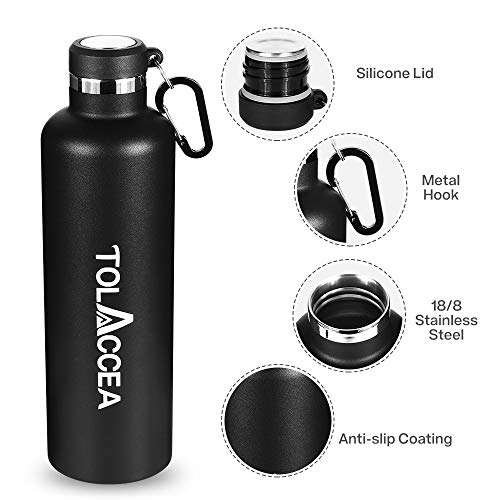 Tolaccea Bottiglia d\'Acqua in Acciaio isolata Bottiglia d\'Acqua Sportiva a Doppia Parete da 33 Once Bottiglia d\'Acqua a Bocca Larga Borraccia Termica da Viaggio Senza BPA Nero
