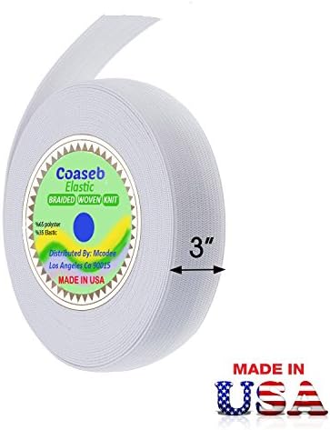Coaseb Premium 3" Wide White Heavy Stretch Knit Elastic Band 50 Yards, Made In USA
