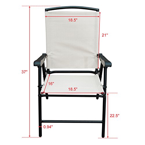 SunLife Modern Outdoor Folding Lawn Chairs with Steel Frame, Portable for Lawn, Garden, Patio, Beach Set of 2, Black Frame/Beige Fabric