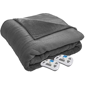 Serta 874454 Silky Plush Electric Heated Warming Blanket Queen Grey Washable Auto Shut Off 10 Heat Settings