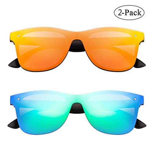Rimless Mirrored Lens One Piece Sunglasses UV400 Protection for Women Men (red+green)