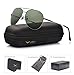 LUENX Mens Womens Sunglasses Polarized Non-Mirrored Grey Green Lens Gun Metal Frame UV400