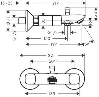 hansgrohe Logis 2-handle manual bath mixer for exposed installation chrome, 71243000 - Image 3