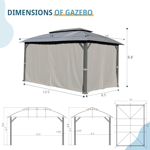 EPOFIT 10x14 Heavy Duty Gazebo with Double Roof, Netting, Curtains, Galvanized Steel Frame for Patio & Backyard image 23