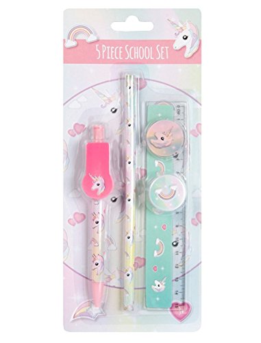 Unicorn Stationery Set - 5 Pieces - Pen, Pencil, Ruler, Rubber and Sharpener by Hunter Price