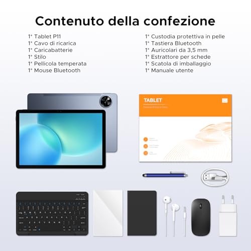 Luzglo P11 Android 16 Tablet 11 Inch, 48GB RAM+128GB ROM (2TB TF), 90Hz, T7250 Octa-Core, 8800mAh, 13MP+5MP, Gemini AI, Widevine L1, Face ID, GPS, FM, Tablets with Keyboard and Pen, Grey