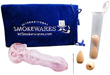 Glass Kit with Padded Pouch, Incense Down Draft, Smell Proof Water Tight Pop Top Tube Incense Holder, and Stainless Steel Pipe Cleaner Pick (Pink Swirl, 4 Inch)