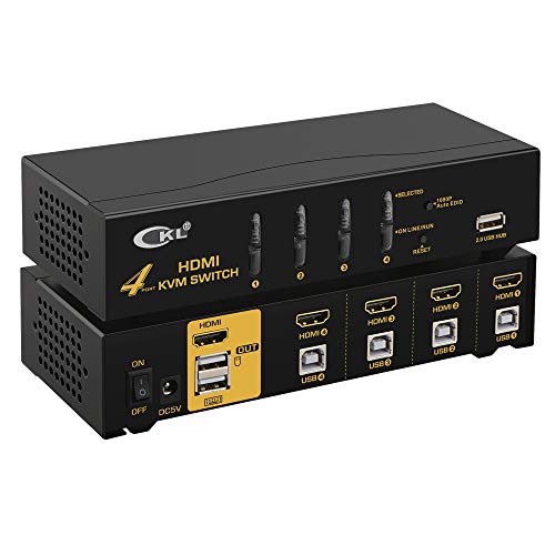 CKL HDMI KVM Switch 4 Port USB 2.0 with Cable Kits Support Auto Scan 1080P 3D Desktop Metal (CKL-94H)