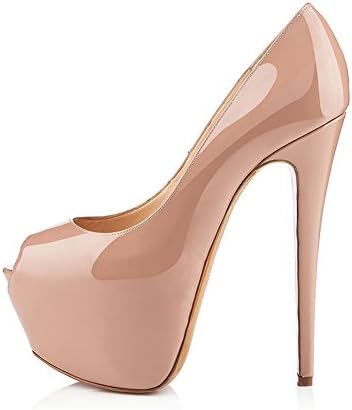 KJJDE Premium Women's High Heel T-079 Peep Toe Large Size Basic Shoes, Nude,38
