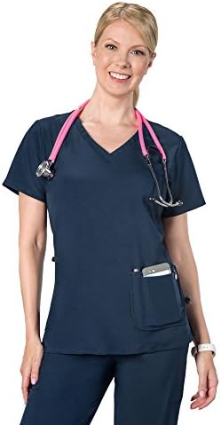 Coast Oak Clothing Women's Anti-Microbial Stretch Wrinkle &amp; Stain Resistant Solana Scrub Top Navy