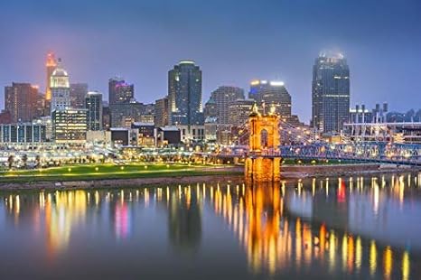 Amazon Com Cincinnati Ohio City Skyline At Night A 9012058 24x36 Giclee Gallery Print Wall Decor Travel Poster Posters Prints