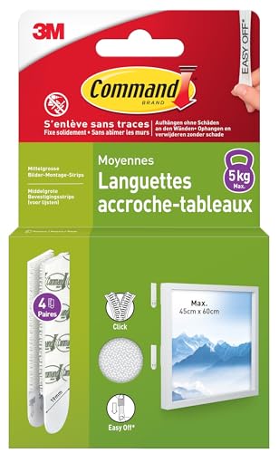 Command Medium Picture Hanging Strips, Pack of 4 x 2 Adhesive Strips, White - Damage Free Hanging - For Pictures, Frames, Mirrors, Wall Decor and Signs - Holds up to 5.4 kg