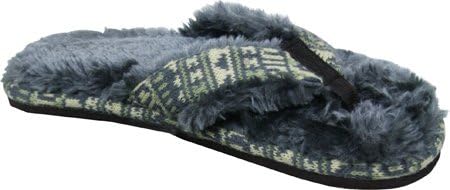 VH Apparel Sandals with Faux Fur,Charcoal Grey/Grey/Yellow Aztec,US S M