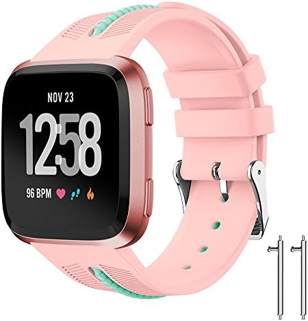 TEDO Fitbit Versa Bands, Silicone Replacement Band for Fitbit Versa, With Metal Buckle Wristband Strap Women Men Large Small Light Pink and Teal