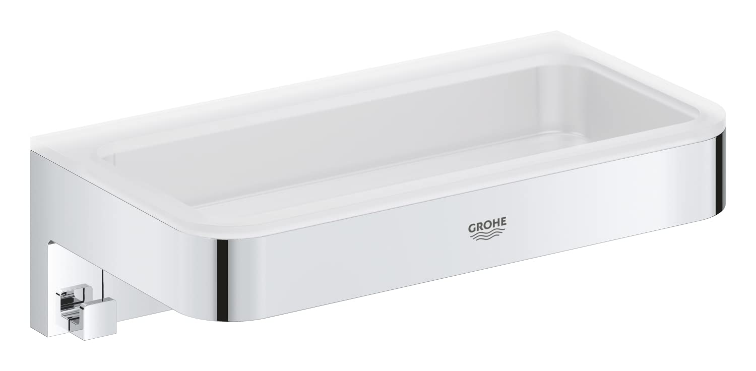 GROHE Start Cube Shower Basket – Bathroom Wall Mounted Shelf (Metal and Plastic, Including Screws and Dowels), Size 200 mm, Extra easy to fit with GROHE QuickGlue, Chrome, 41107000