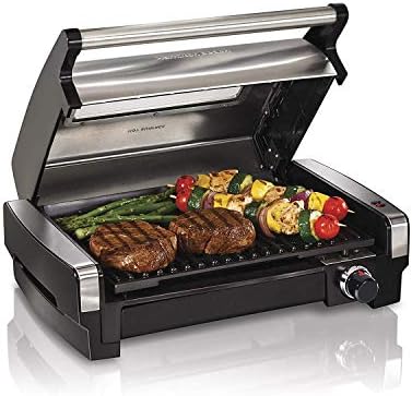 Hamilton Beach 25360 Indoor Searing Grill with Removable Easy-to-Clean Nonstick Plate, Extra-Large Drip Tray, Stainless Steel,Stainless Steel Lid with Window