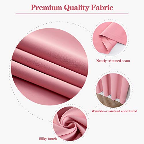 Anjee Blackout Curtains Panels for Kids Room - Noise Reducing Thermal Insulated Rod Pocket Blackout Window Drapes (2 Panels, 38 x 54 Inch, Pink)