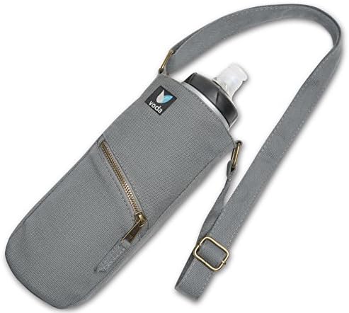 VODA BAG canvas water bottle carrier with adjustable strap and zippered pocket (Infinity Blue) for walking, hiking, going to the beach, festivals and other outdoor events
