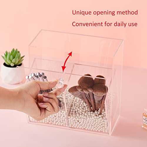 MUGFILWJ Makeup Brush Holder Clear Acrylic DustProof Makeup Storage Box With Cover Large Capacity Brush Organizer with drawer for Vanity Bathroom Bedroom Dressing Table