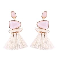 Izasky Tassel Earrings Dangle Style Trendy 5 Colors - Long Tassel Earrings Silk Dangle Drop Earrings For Women Fashion Jewelry Handmade (White)