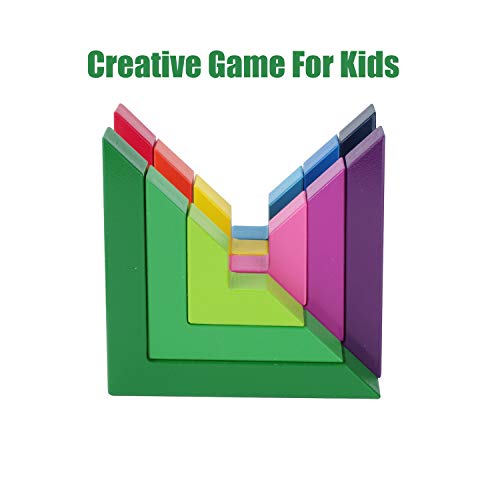 USATDD Wooden Rainbow Stacking Game Stacker Geometry Building Blocks Creative Nesting Educational Toys Kids Toddlers (Rainbow Stacking Game)