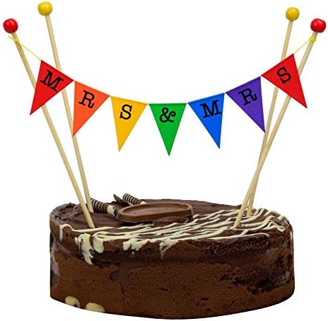 amazing buntings, Mrs&Mrs, Cake Topper with 4 Poles, Rainbow Bunting Decoration, Adjustable Length, Premium Quality, 87