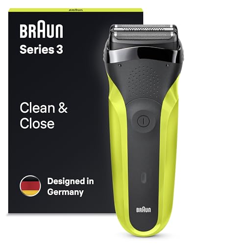 Braun Series 3 300S Elektrorasierer mit 3 flexiblen Klingen, wiederaufladbar und kabellos, Elektrorasierer mit waschbarer Folie, Schwarz/Elektro-Grün
