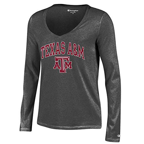Elite Fan Shop Texas A&M Aggies Womens Vneck Long Sleeve Tshirt Charcoal - L