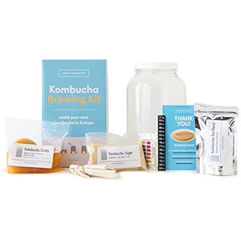 Kombucha Starter Kit For Home Brewing | Kombucha Kit Contains Live SCOBY And Starter Tea | 1 Gallon Glass Fermentation Jar | Includes Temp Gauge, Ph Strips And Fermenting Instructions (Complete)