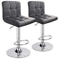 HOMEKOKO Square Metal Barstools PU Leather with Adjustable Swivel Barstools Set of 2, Grey