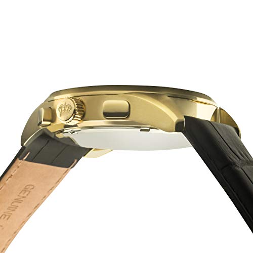 LOUIS-XVI-Herren-Armbanduhr-Varennes-Gold-Schwarz-Chronograph-Analog-Quarz-echtes-Leder-Schwarz-917