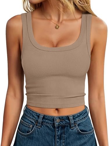 lemonsky 3 Pack Seamless V Neck Crop Tank for Women Ribbed Knit