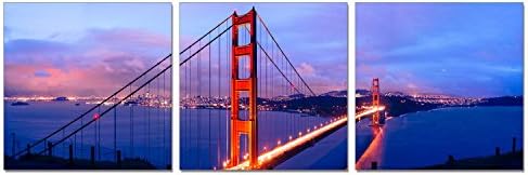 Furinno Senia Wall Mounted Triptych Photography Prints, Golden Gate Bridge, Set of 3