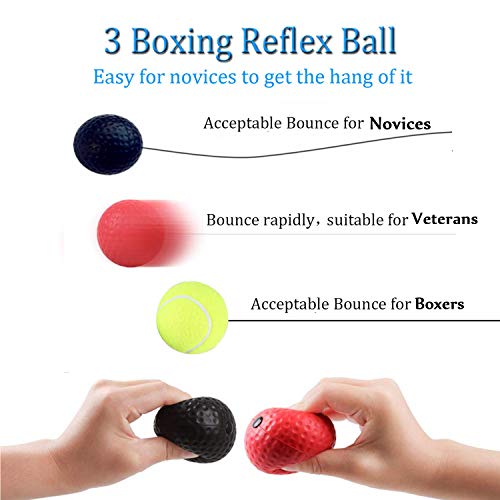 Boxing Reflex Ball on String with Headband, 3 Difficulty Levels Boxing Fight Ball Equipment for Improving Punching Speed Reactions, Hand Eye Coordination and Agility