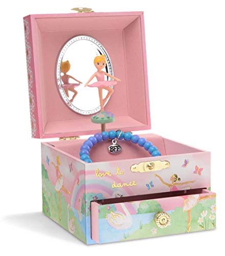 Jewelkeeper Musical Jewelry Box with Spinning Ballerina, Rainbow and Gold Foil Design, Swan Lake Tune