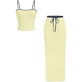 SOLY HUX Women's 2 Piece Going Out Outfits Y2k Cami Crop Tops and Bodycon Maxi Skirt Set