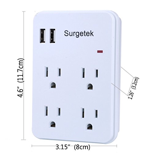 image for Surgetek Cell Phone Wall Mount Charger Power Strips Outlets Surge Prot