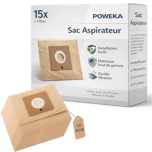 15 Vacuum Cleaner Bags Compatible with Rowenta ZR003901 Moulinex City Space and Moulinex Mini Space and Accessimo Vacuum Cleaner