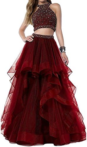 inmagicdress Prom Dresses Two Pieces Long High Neck Organza Women Party Evening Gowns 154