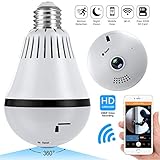 Wifi Light Bulb Camera,Include 32GB Card 1080P WiFi Security Camera,360 Degrees Panoramic VR Indoor/Outdoor Home Surveillance Cameras,Motion Detection,Night Vision