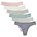 KNITLORD 6 Pack Women's Thongs Underwear Cotton Breathable Panties Hipster Bikini (L)